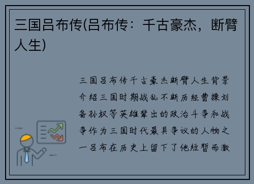 三国吕布传(吕布传：千古豪杰，断臂人生)